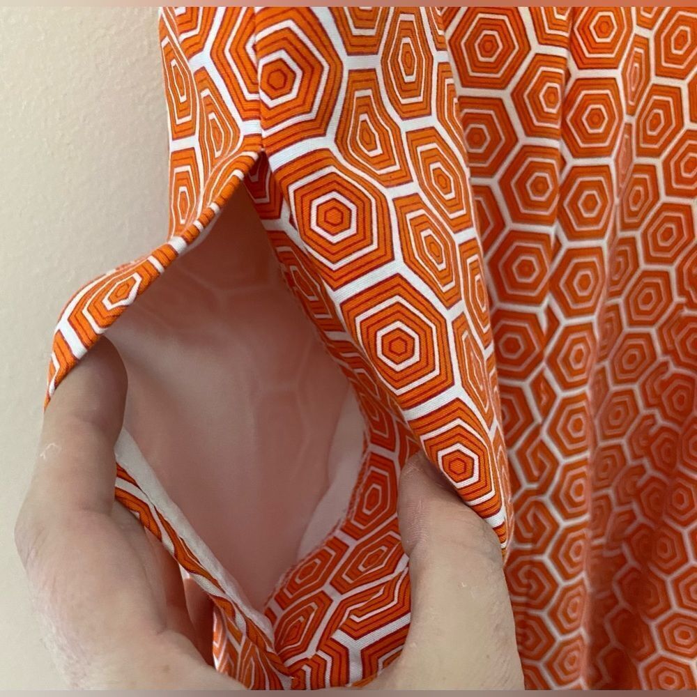 Gap, Orange and White, Geometric Patterned, Sleeveless Midi Dress, Size 6 - Picture 4 of 10